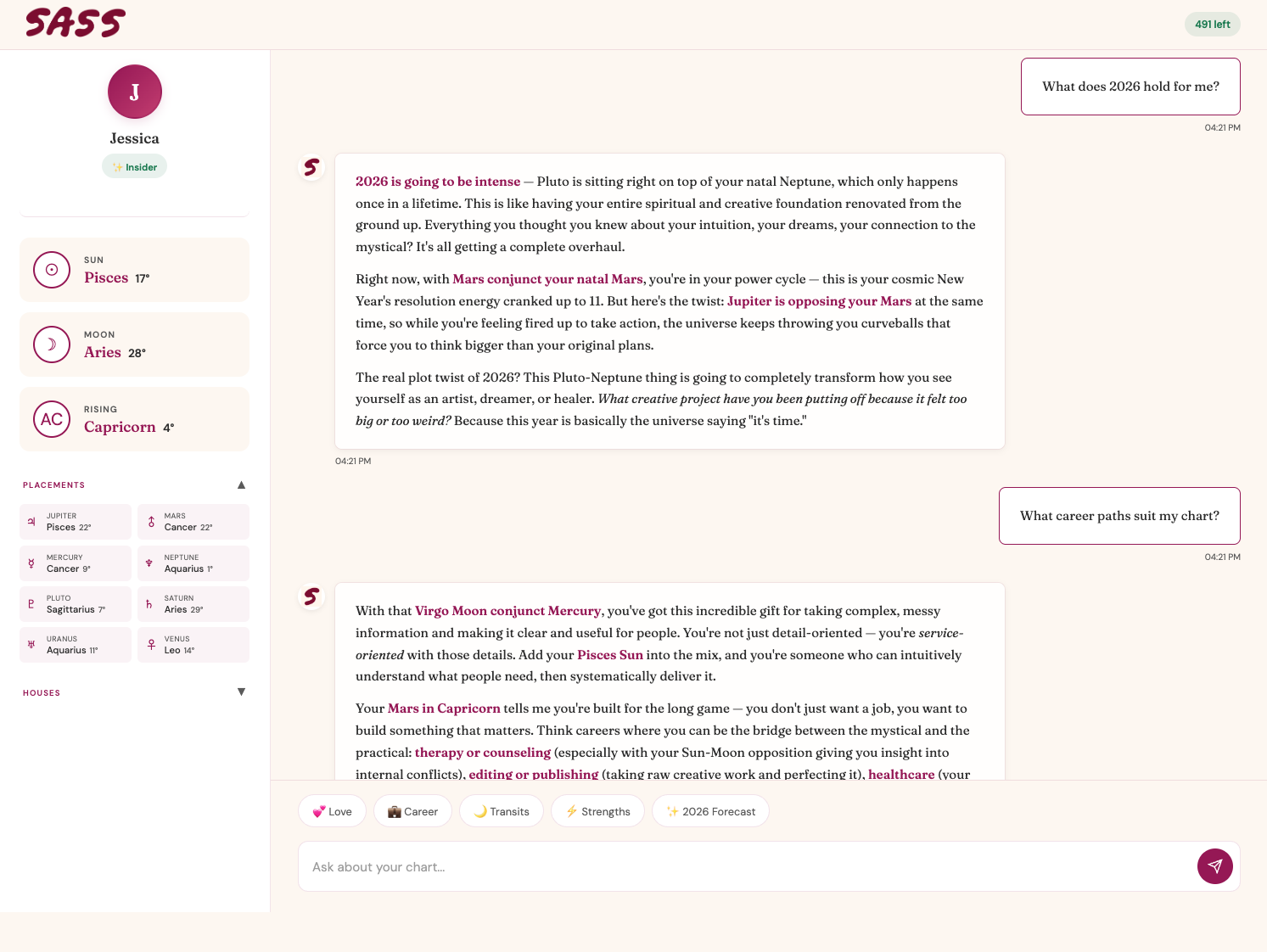 Desktop screenshot of Chart Chat dashboard