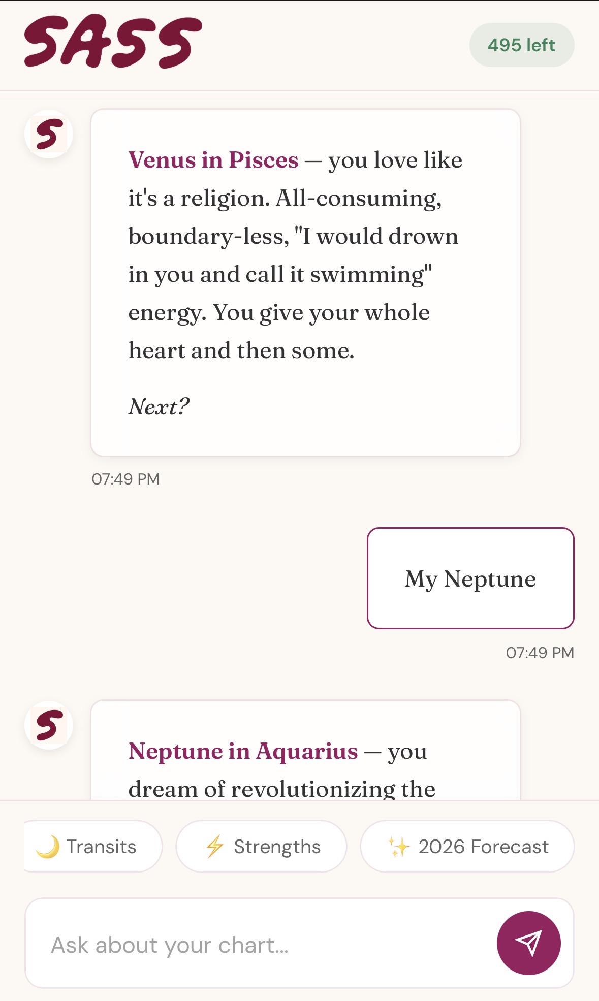 Mobile conversation screenshot in Chart Chat